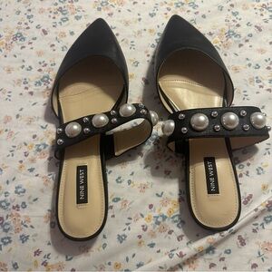 Nine West Black Mules with Pearl Accents